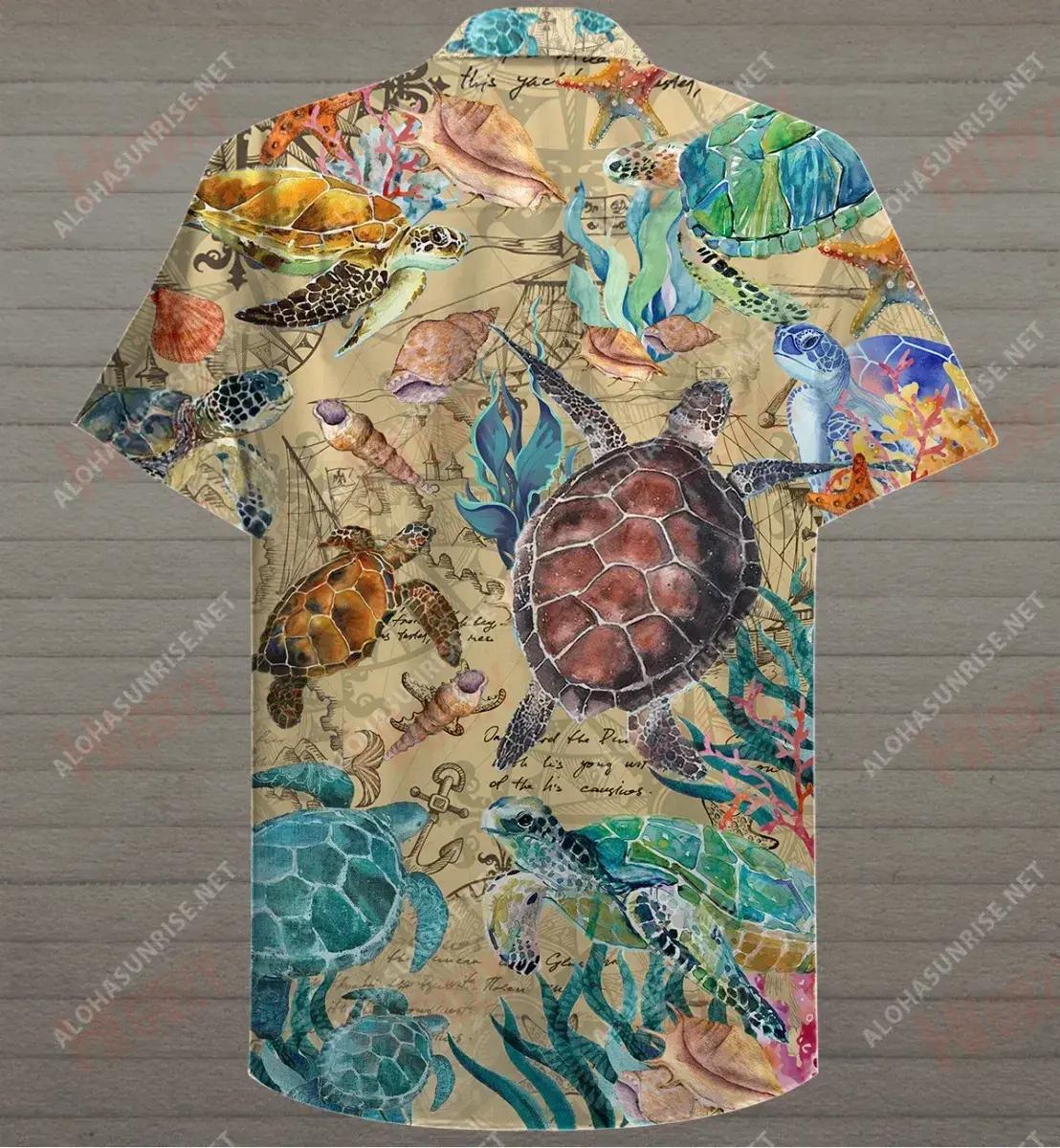 Turtles Under The Ocean Unisex Short Hawaiian Shirt Summer Aloha Shirt Tactical Hawaiian Shirt Hawaiian Shirts For Men, Hawaiian Shirt Gift, Christmas Gift