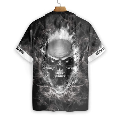 Motorcycle Road King Scary Skull Pattern Black Background Hawaiian Shirt, Hawaiian Shirt Gift, Christmas Gift