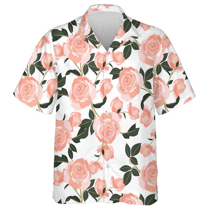 Watercolor Shabby Chic Pink Rose On White Background Hawaiian Shirt, Hawaiian Shirt Gift, Christmas Gift