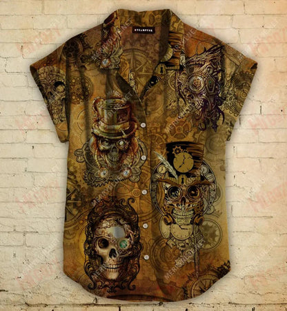 Skull Steampunk Short Hawaiian Shirt Ocean Hawaiian T Shirts Hawaiian Crazy Shirts Hawaiian Shirts For Women, Hawaiian Shirt Gift, Christmas Gift