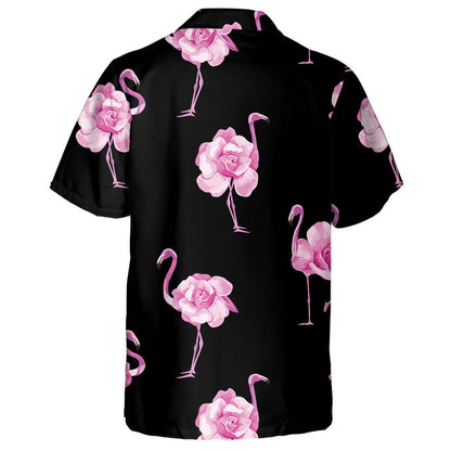 Beautiful Tropical Pink Flamingo And Rose Flowers Design Hawaiian Shirt, Hawaiian Shirt Gift, Christmas Gift