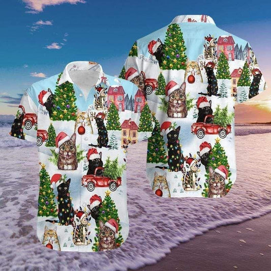 Blanket Of Snow Christmas Cat Design Hawaiian Shirt, Hawaiian For Gift