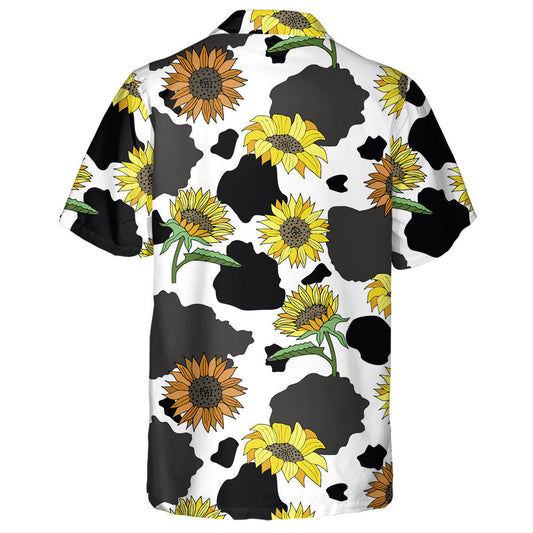 Hand Draw Black And White Cow With Sunflowers Hawaiian Shirt, Hawaiian Shirt Gift, Christmas Gift