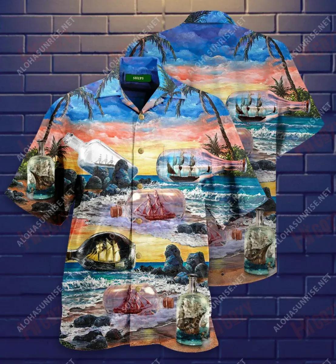 Happiness Is A Ship In A Bottle Short Hawaiian Shirt Vacation Aloha Shirt Hawaiian Crazy Shirts Funny Hawaiian Shirts, Hawaiian Shirt Gift, Christmas Gift