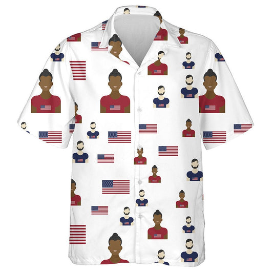 United States Of America Pattern With Flag And People Hawaiian Shirt, Hawaiian Shirt Gift, Christmas Gift