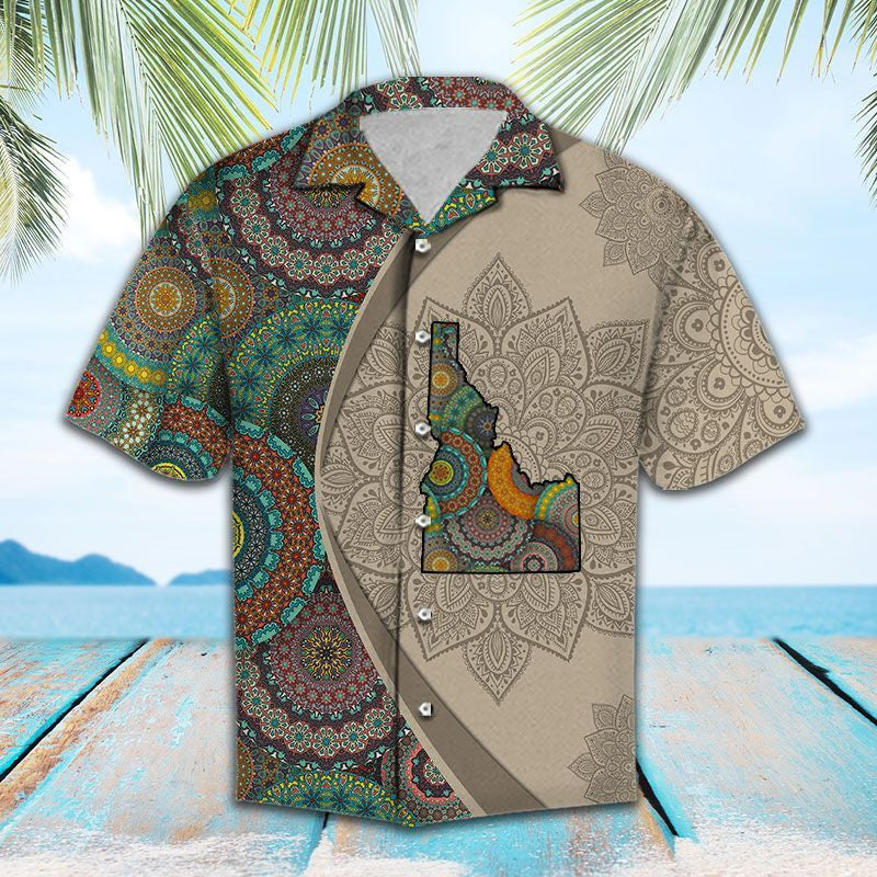 Antique Map Of Idaho Mandala Flower Patchwork Pattern Hawaiian Shirt, Hawaiian Shirt Gift, Christmas Gift