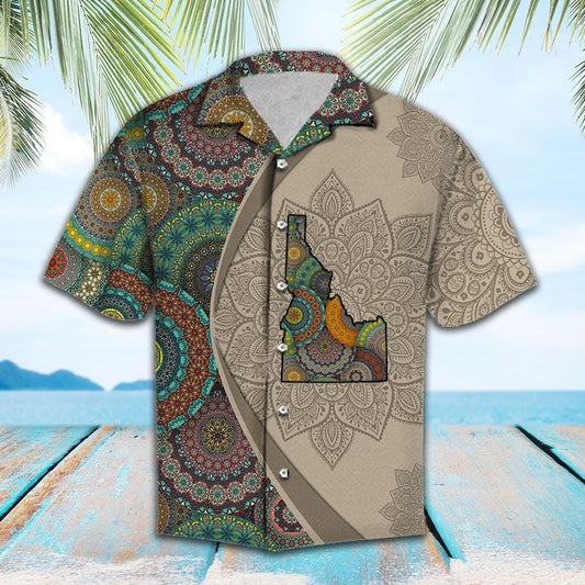 Antique Map Of Idaho Mandala Flower Patchwork Pattern Hawaiian Shirt, Hawaiian Shirt Gift, Christmas Gift