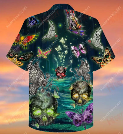 Head Of Dead Butterfly Skull Short Short Sleeve Shirt Ocean Hawaiian T Shirts Custom Hawaiian Shirts Hawaiian Shirts For Men, Hawaiian Shirt Gift, Christmas Gift