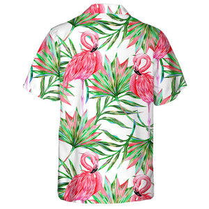 Pink Flamingo With Colorful Tropical Palm Hawaiian Shirt,Hawaiian Shirt Gift, Christmas Gift