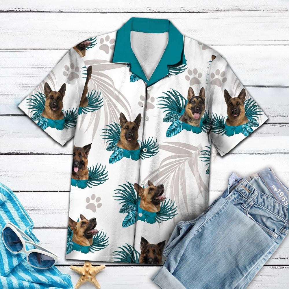 Love German Shepherd Heartbeat Pattern Hawaiian Shirt, Hawaiian For Gift