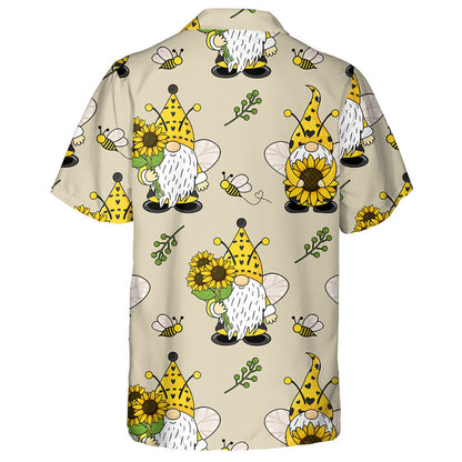 Cartoon Doodle Gnomes Bees And Sunflowers Hawaiian Shirt, Hawaiian For Gift
