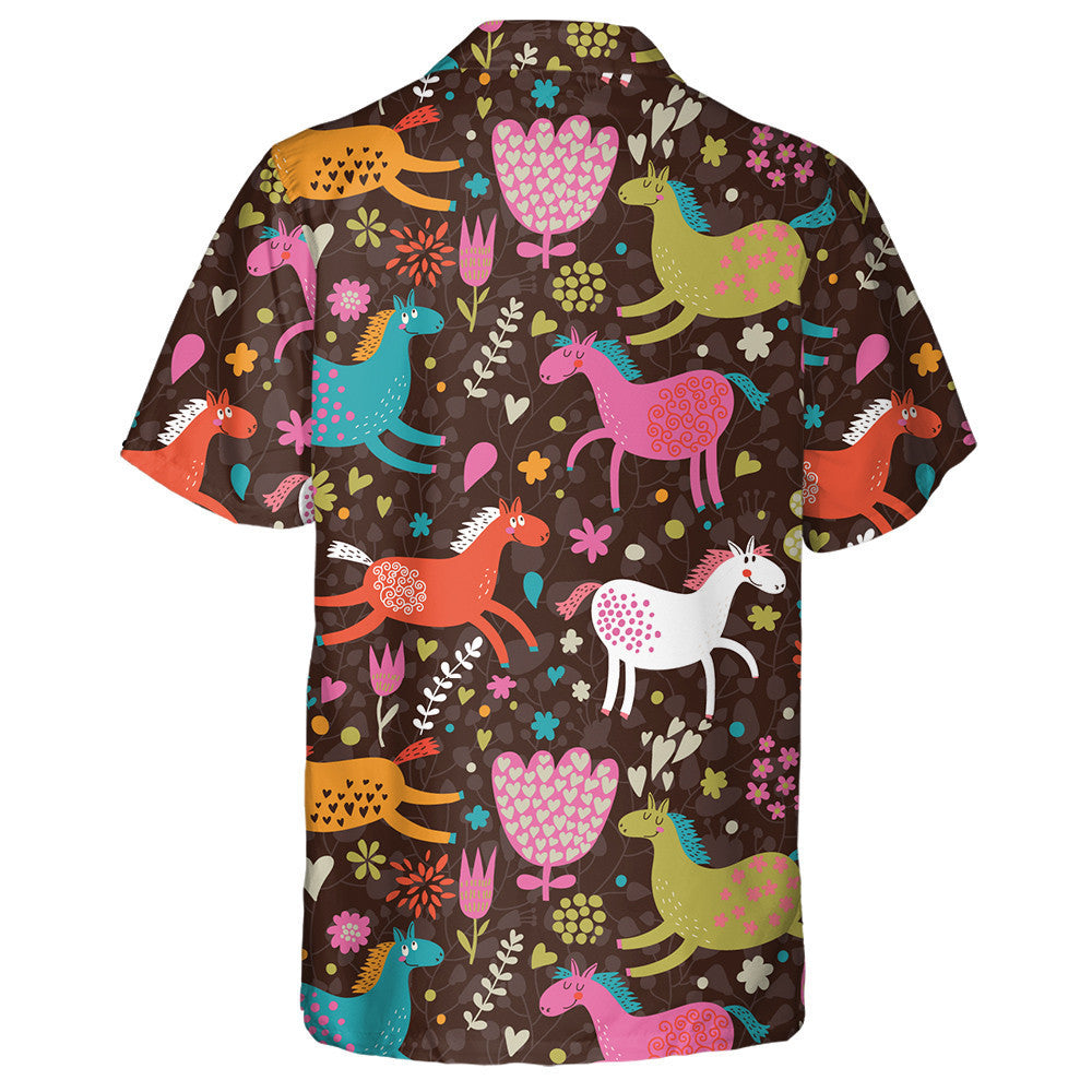 Funny Horses In Flowers In Vintage Style Hawaiian Shirt, Hawaiian Shirt Gift, Christmas Gift
