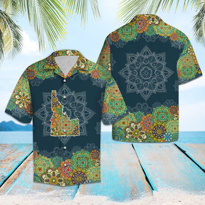 Idaho Map With Floral Mandala Flowers Design Hawaiian Shirt, Hawaiian Shirt Gift, Christmas Gift