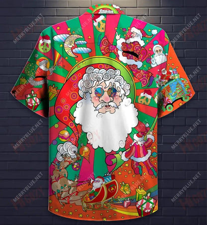 Hippie Santa Christmas Short Hawaiian Shirt Summer Hawaiian T Shirts Hawaiian Crazy Shirts Crazy Shirts Hawaii, Hawaiian Shirt Gift, Christmas Gift