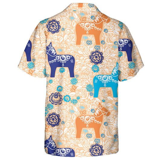 Horse Traditional Blue Green Orange Flowers Leaves Hawaiian Shirt, Hawaiian Shirt Gift, Christmas Gift