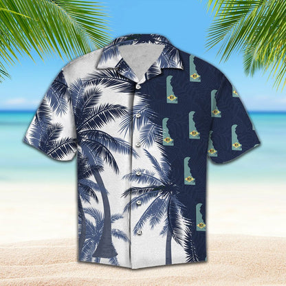Delaware Flag With Palm Trees Design Hawaiian Shirt,Hawaiian Shirt Gift, Christmas Gift