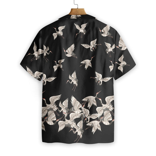 Black And White Design Hawaiian Shirt Oriental Red Headed Crane, Hawaiian Shirt Gift, Christmas Gift