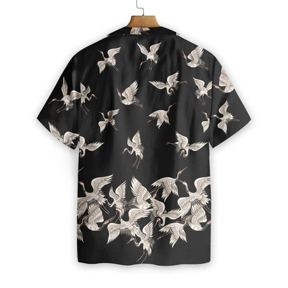 Black And White Design Hawaiian Shirt Oriental Red Headed Crane, Hawaiian Shirt Gift, Christmas Gift