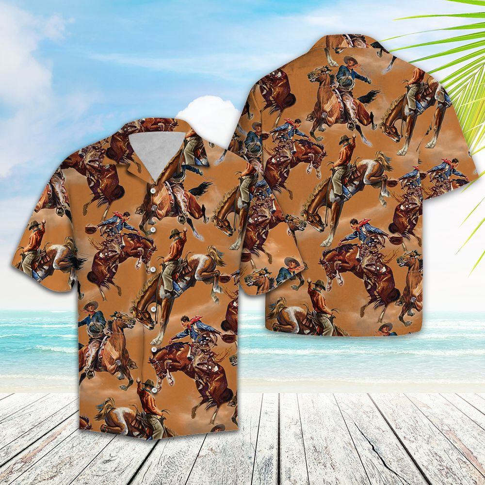 Vintage Cowboys Hangout Together Pattern Hawaiian Shirt, Hwaiian For Gift