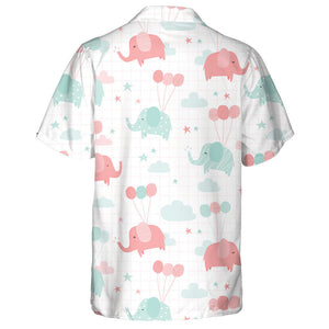 Adorable Elephant With Hot Air Balloon In The Sky Hawaiian Shirt, Hawaiian Shirt Gift, Christmas Gift