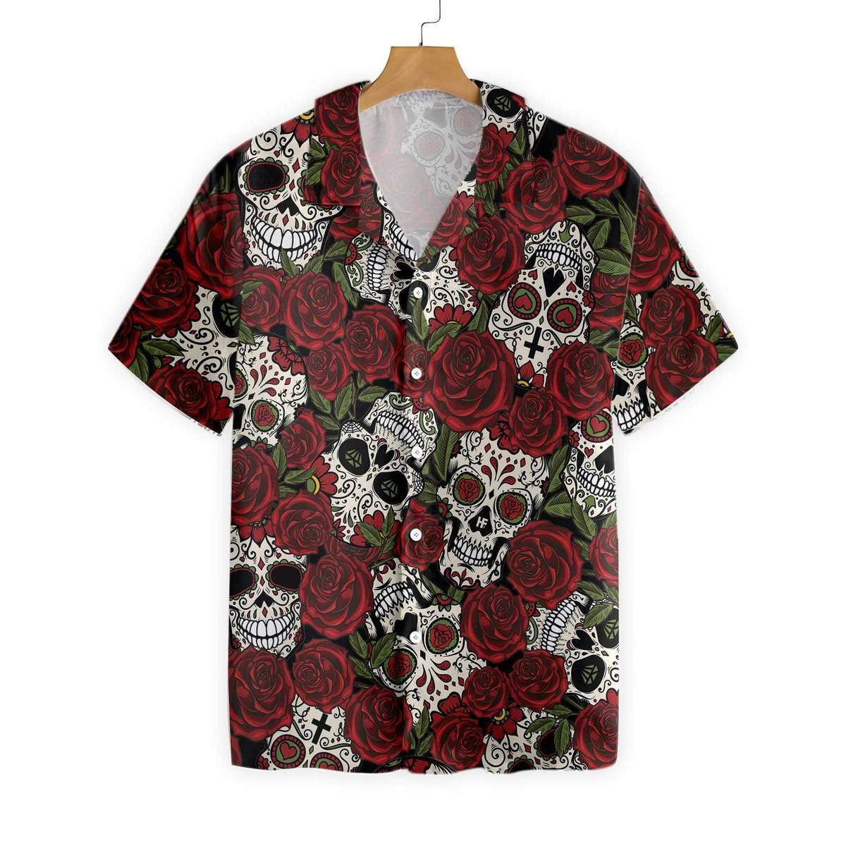 Red Rose And Skull Mexico Background Hawaiian Shirt,Hawaiian Shirt Gift, Christmas Gift