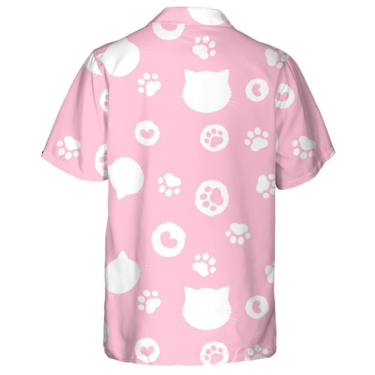 Hand Drawn With Footprint Head Cat And Heart Hawaiian Shirt, Hawaiian Shirt Gift, Christmas Gift