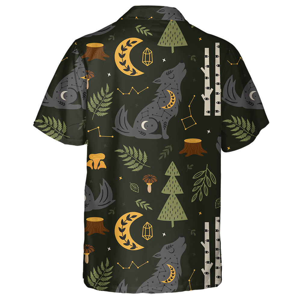 Magic Forest With Celestial Wolf In Vintage Style Hawaiian Shirt, Hawaiian Shirt Gift, Christmas Gift