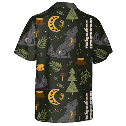 Magic Forest With Celestial Wolf In Vintage Style Hawaiian Shirt, Hawaiian Shirt Gift, Christmas Gift