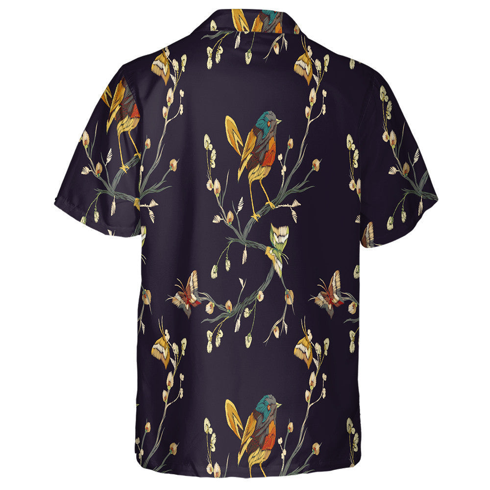 Bird Perched On Tree Brach Seeing Butterfly Hawaiian Shirt, Hawaiian Shirt Gift, Christmas Gift