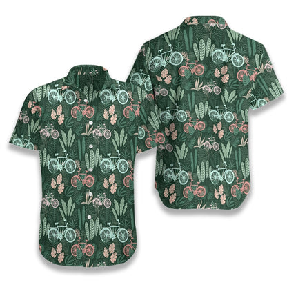 Cycling Tropical On Green Background Design Hawaiian Shirt,Hawaiian Shirt Gift, Christmas Gift