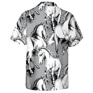 The Image Of A Horse On Grey Hawaiian Shirt Halloween Shirt For Men And Women,Hawaiian Shirt Gift, Christmas Gift