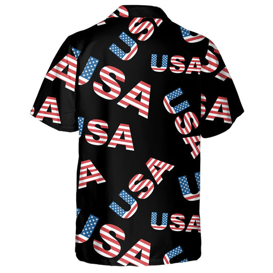 USA Letter Made By Flag Black Background Pattern Hawaiian Shirt, Hawaiian Shirt Gift, Christmas Gift