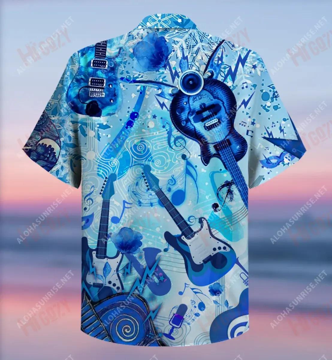 Blue Ice Guitar Short Hawaiian Shirt Hobbies Short Sleeve Tactical Hawaiian Shirt Funny Hawaiian Shirts, Hawaiian Shirt Gift, Christmas Gift