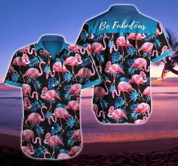 Flamingo Be Fabulous Tropical Leave Pattern Hawaiian Shirt,Hawaiian Shirt Gift, Christmas Gift