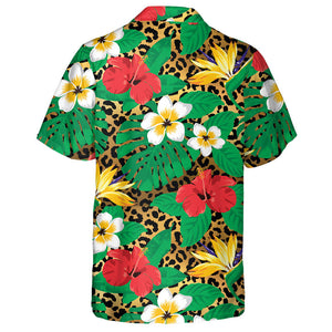 Wild African Modern Tropical Flowers And Leaves On Leopard Hawaiian Shirt, Hawaiian Shirt Gift, Christmas Gift