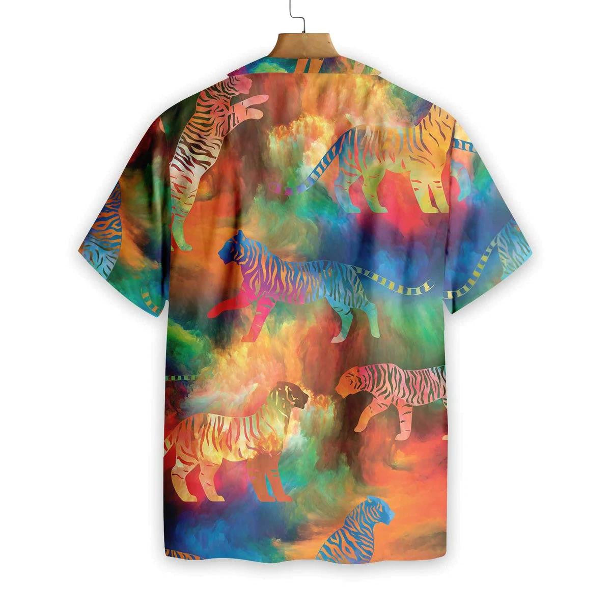 Vortex Paradise Tiger Colorful Pattern Hawaiian Shirt, Hwaiian For Gift