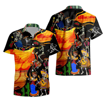 Mexican Day Of The Dead Dancing Skeletons Pattern Hawaiian Shirt, Hawaiian Shirt Gift, Christmas Gift