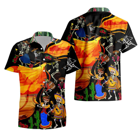 Mexican Day Of The Dead Dancing Skeletons Pattern Hawaiian Shirt, Hawaiian Shirt Gift, Christmas Gift