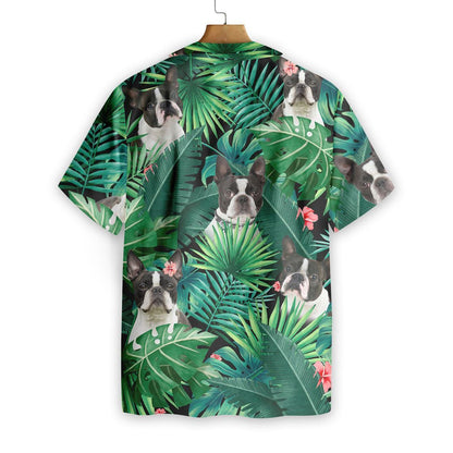 Tropical Boston Terrier Dog Pattern Hawaiian Shirt,Hawaiian Shirt Gift, Christmas Gift
