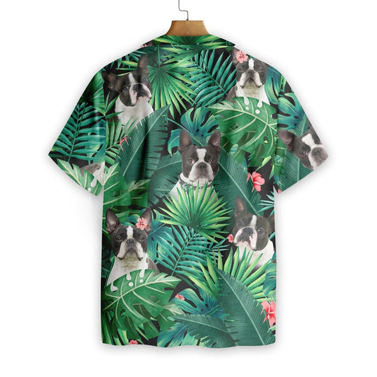 Tropical Boston Terrier Dog Pattern Hawaiian Shirt,Hawaiian Shirt Gift, Christmas Gift