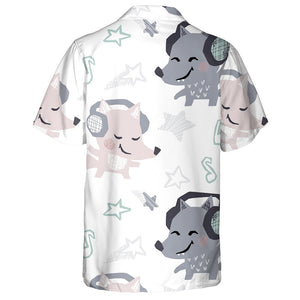 Wolf And Fox Baby Dance With Headphones Hawaiian Shirt, Hawaiian Shirt Gift, Christmas Gift