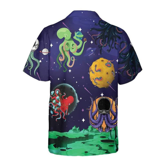 Lovely Octopus Astronaut In Space With Planets Cartoon Pattern Hawaiian Shirt, Hawaiian Shirt Gift, Christmas Gift
