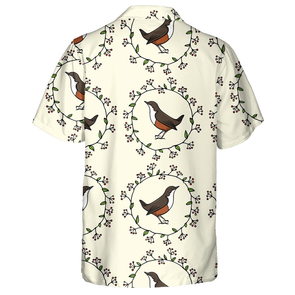 Sweet Birds In Floral Wreath With Leaves And Berries Hawaiian Shirt, Hawaiian Shirt Gift, Christmas Gift
