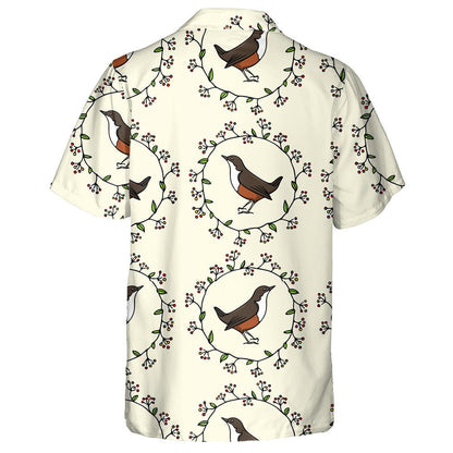 Sweet Birds In Floral Wreath With Leaves And Berries Hawaiian Shirt, Hawaiian Shirt Gift, Christmas Gift