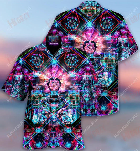 Kaleidoscope Glass Colorful Lazer Unisex Hawaiian Shirt Vacation Short Sleeve Tactical Hawaiian Shirt Hawaiian Shirts For Women, Hawaiian Shirt Gift, Christmas Gift