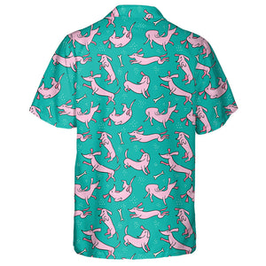 Pink Dachshund On The Green Background Hawaiian Shirt,Hawaiian Shirt Gift, Christmas Gift