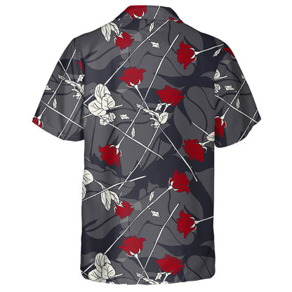 Hand Drawn Romantic Red Roses Branches Vegetation Pattern Hawaiian Shirt, Hawaiian Shirt Gift, Christmas Gift