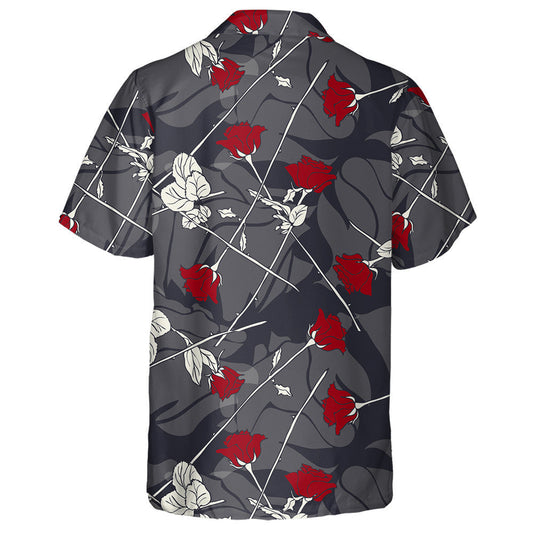 Hand Drawn Romantic Red Roses Branches Vegetation Pattern Hawaiian Shirt, Hawaiian Shirt Gift, Christmas Gift