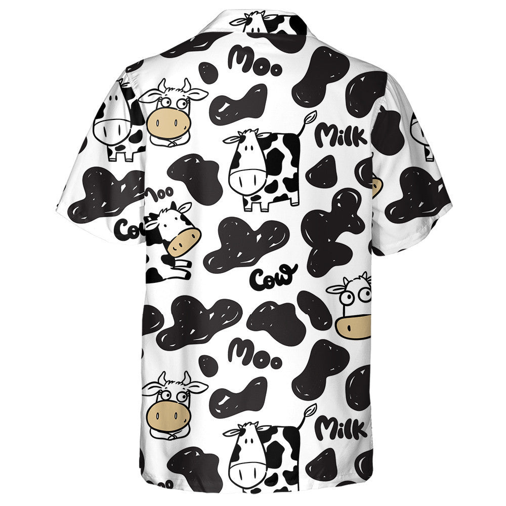 Cartoon Cow With Moo Milk Black And White Hawaiian Shirt, Hawaiian Shirt Gift, Christmas Gift