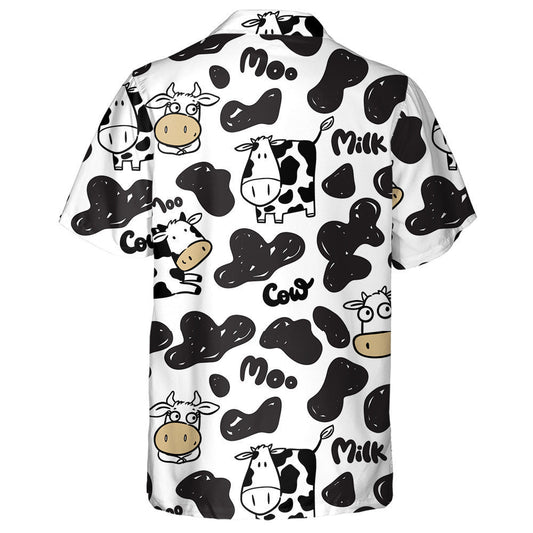 Cartoon Cow With Moo Milk Black And White Hawaiian Shirt, Hawaiian Shirt Gift, Christmas Gift